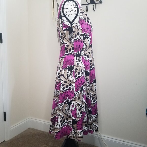 Nine West Purple & Black Fit n Flare Floral Print Dress Sz 10 - Picture 5 of 16